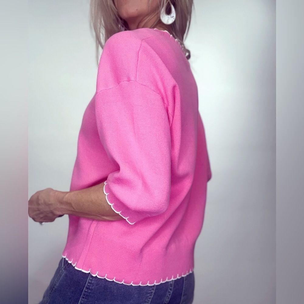 Pink Sweater with White Bow Design - Picture 2 of 2